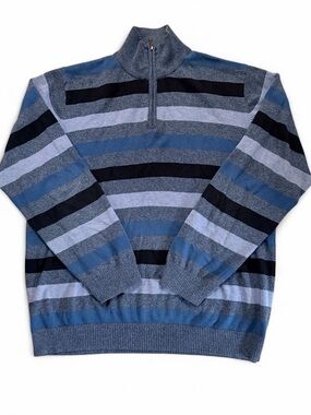 Men's Quarter-Zip Striped Sweater - Blue & Gray